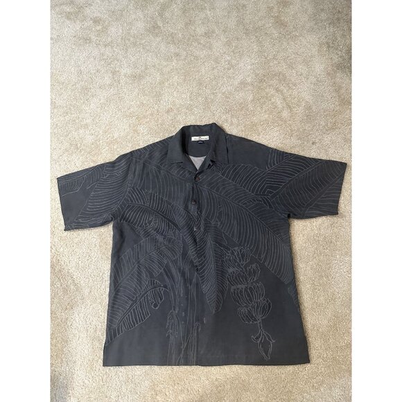 Tommy Bahama Hawaiian Shirt Men’s M Silk Black Palm Leaves Island Tropic Isles - Picture 1 of 6